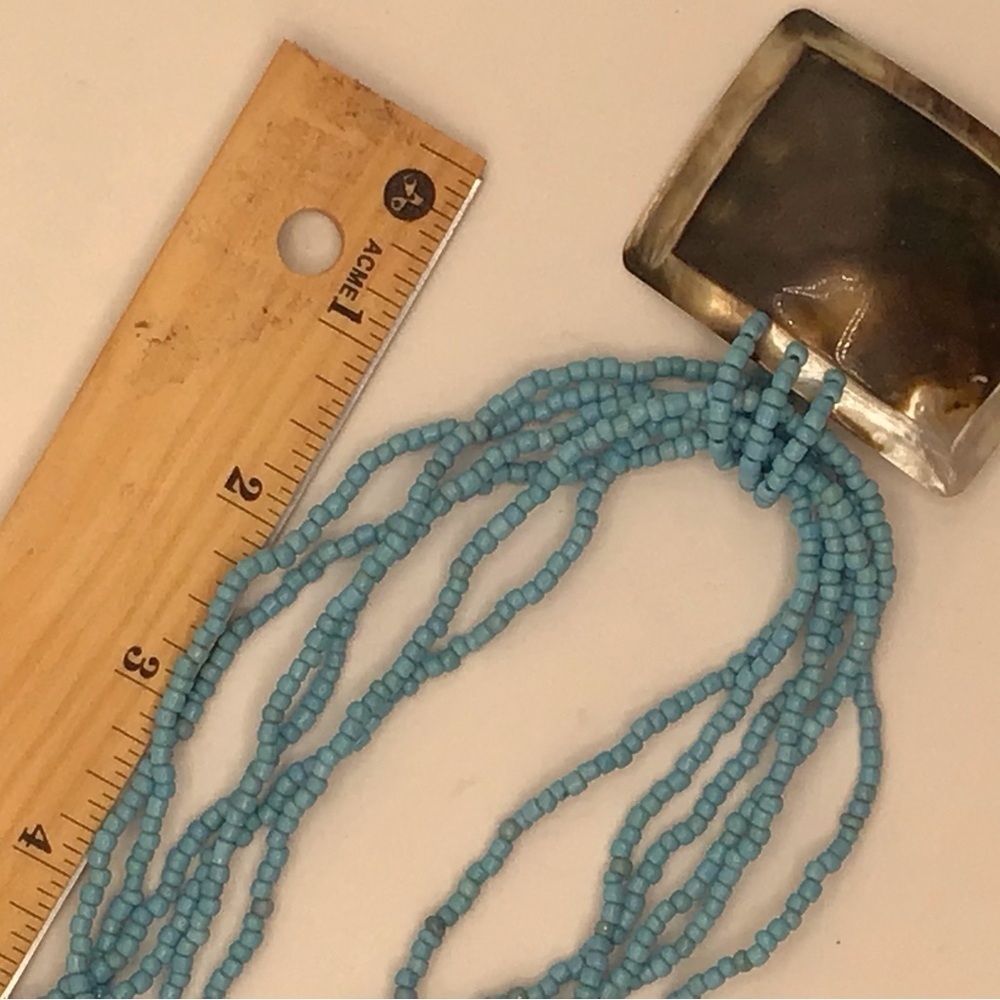 Women’s Blue Necklace with Square Sea Shell - Picture 8 of 8